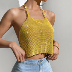 Quick Nightclub Metal Shiny Diamond Backless Square Collar