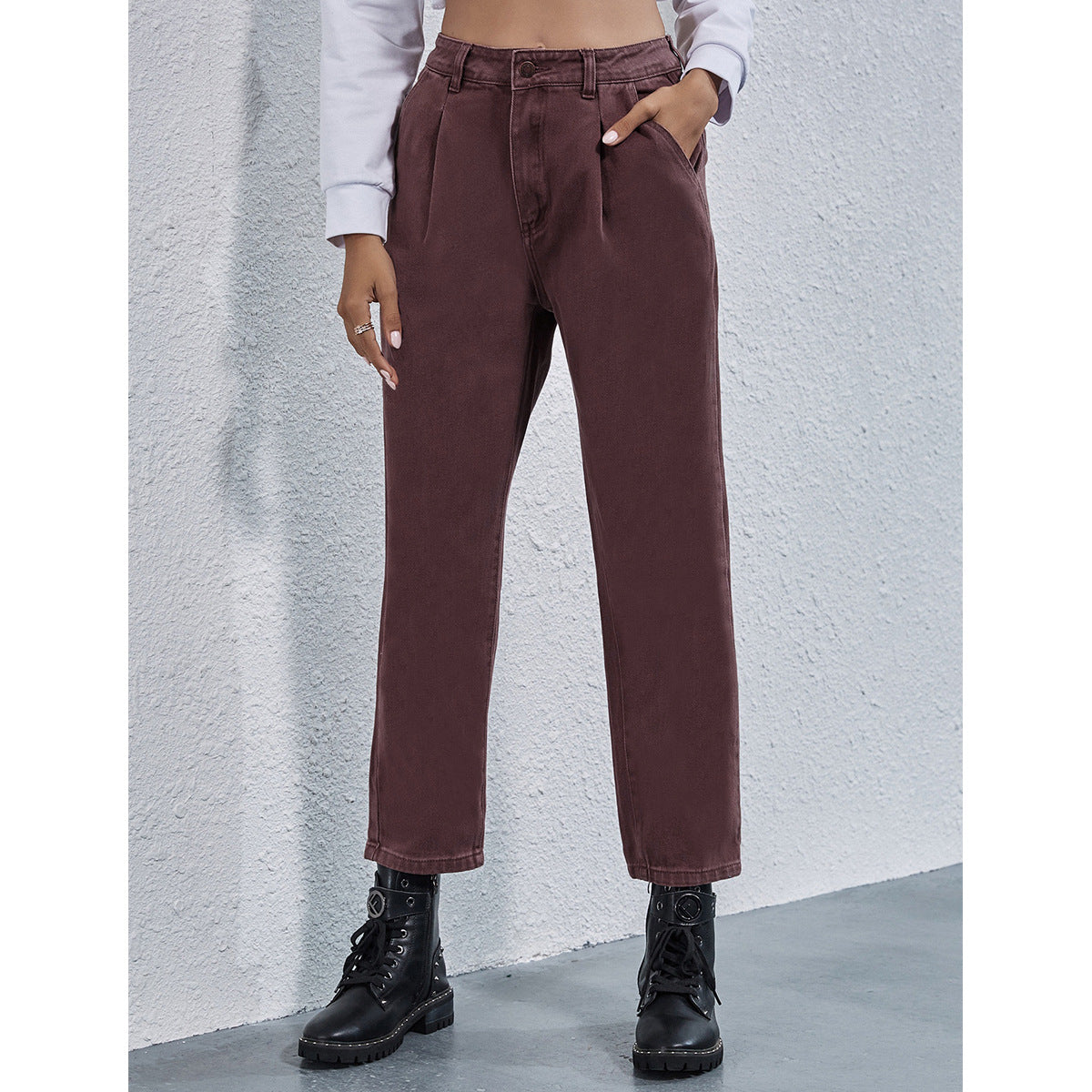 High Waist Denim Straight Leg Trousers Winter