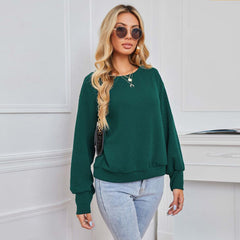 Solid Color Knitwear Dark Green Long Sleeve Loose Casual Top Sweater