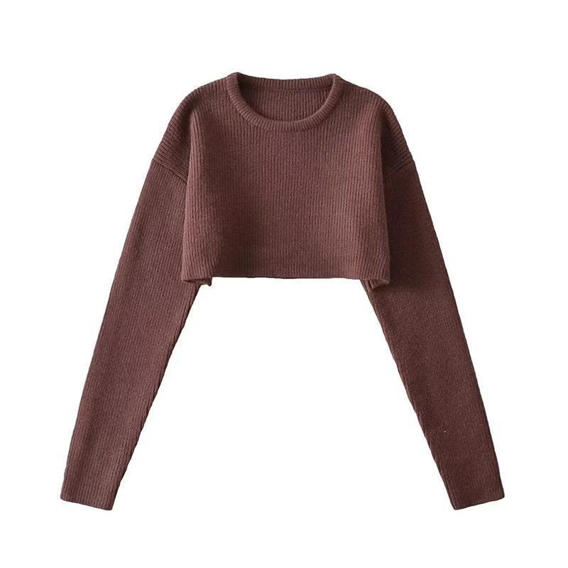 Pure College Lazy Cropped Outfit Sneaky Pullover round Neck Soft Glutinous Knitted Sweater Short Top