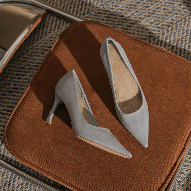 Damen Spitz High Stiletto Frühling Wildleder Heels