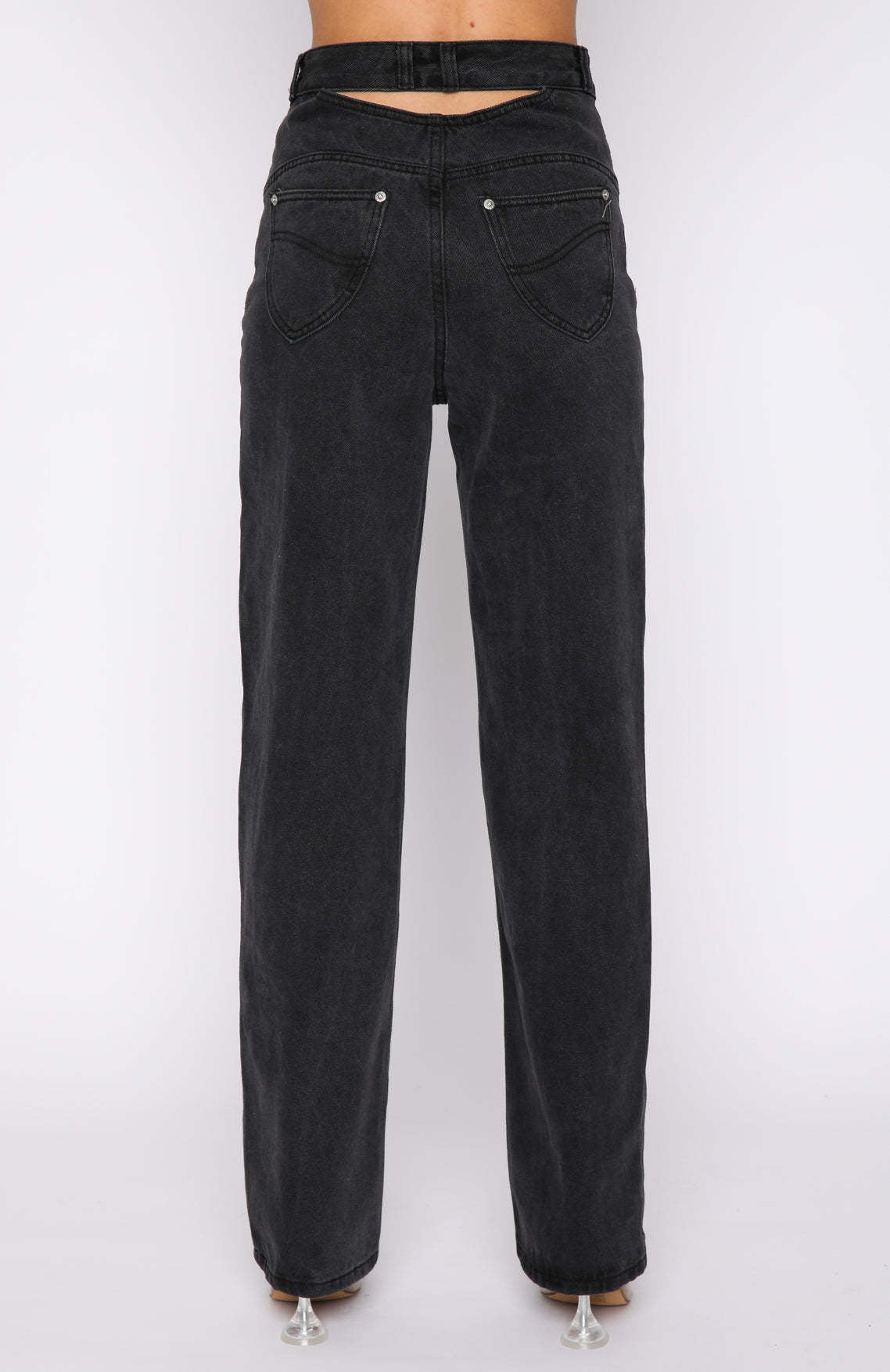 Street Hipster Ordinary Washed Solid Color Straight-Leg Denim Trousers