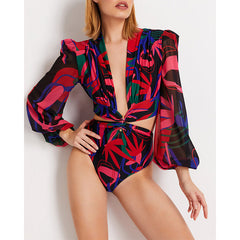 Swimsuit V neck One Piece Bikini Printed Swimwear One Piece Bikini