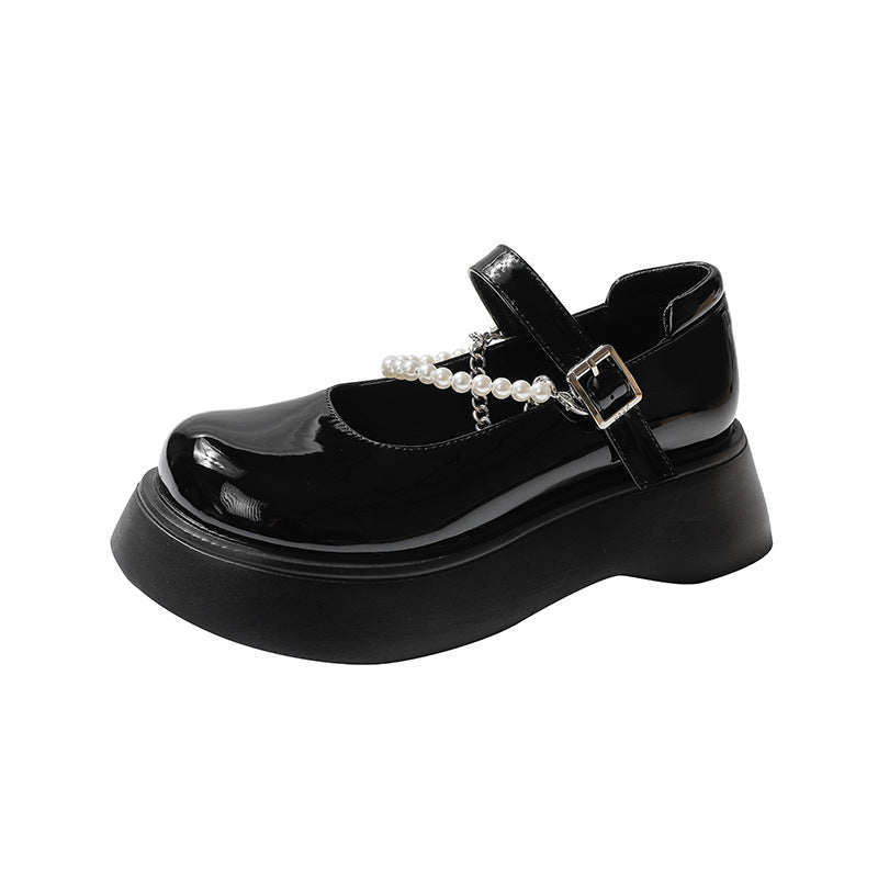 Women's Style Thick-soled Mary Jane Detachable Pearl Leather Shoes