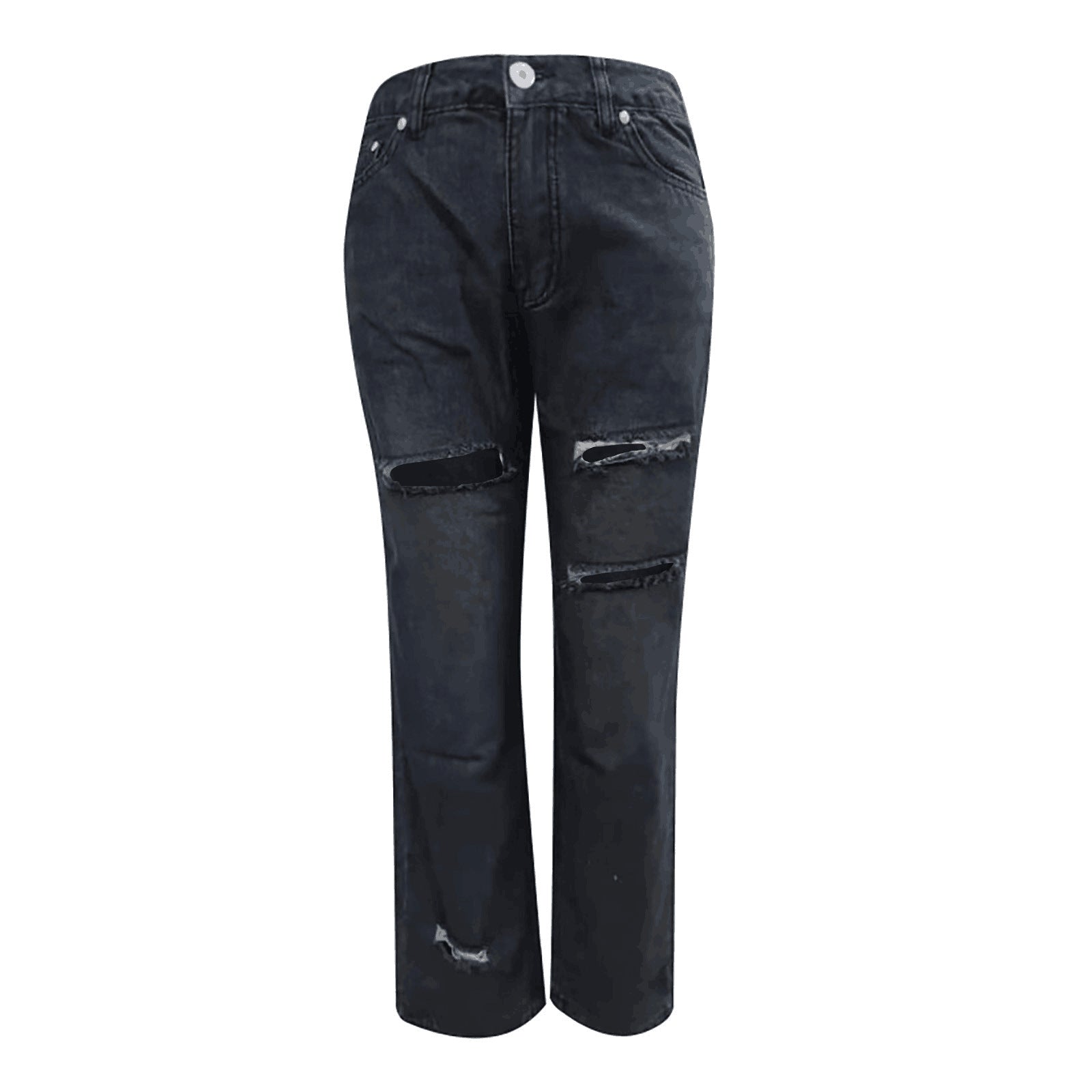 Ripped Slim Solid Color Denim Trousers