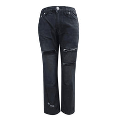 Ripped Slim Solid Color Denim Trousers