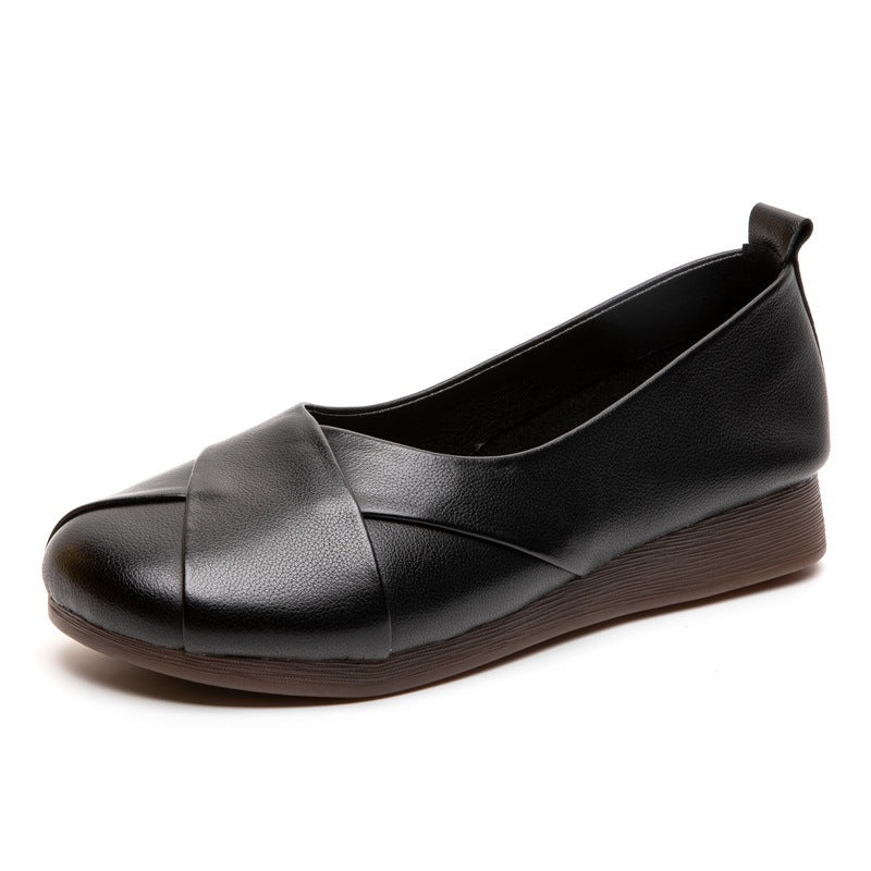 Women's Genuine Shallow Mouth Flat Bottom Slip-on