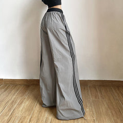 Fall Solid Color Loose Street High Waist Contrast Color Straight Wide Leg Pants