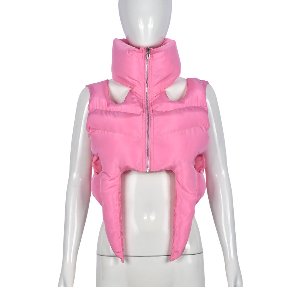 Cotton Padded Coat StCollar Zipper Sleeveless Cotton Filled Short Shipment Coat