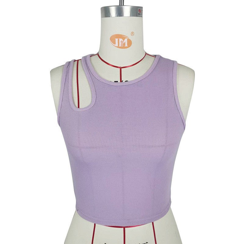 Cropped Sleeveless Top Tight Solid Color Vest