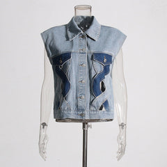 Fall Casual Comfortable Denim Waistcoat Vest Stitching Twist Denim Vest