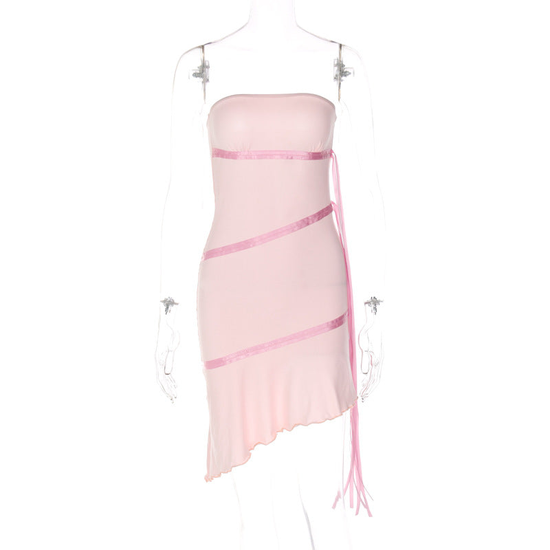 Ribbon Ruffled Strapless Dress Dress