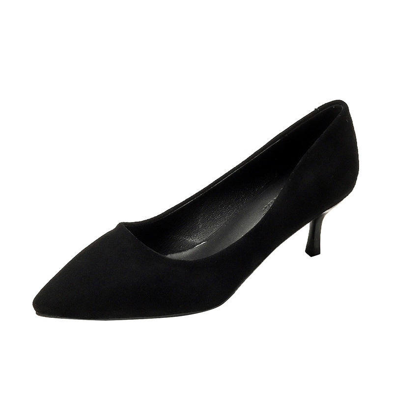 Women's High Black Thin Pointed Toe Shallow Heels