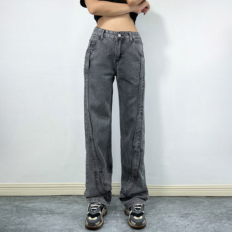 Pantalon large à coutures rétro droites et amples