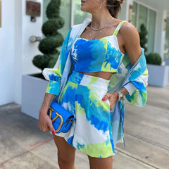 Casual Color Tie-Dye Printed Three-Piece Set