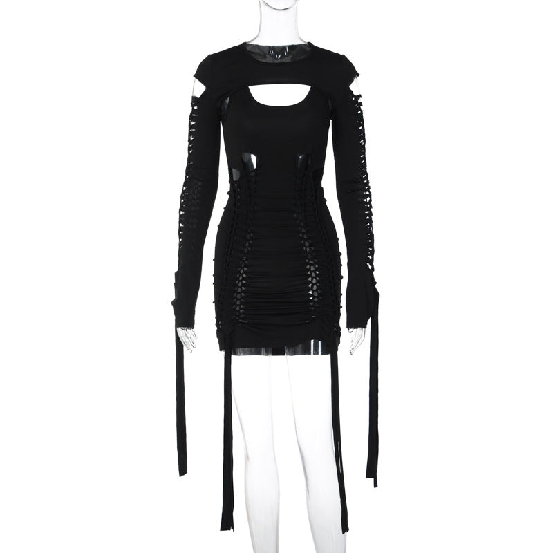 Backless Hollow Out Cutout Dress Long Sleeve Shawl Set