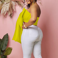 Bowknot Decoration Asymmetric Short Top