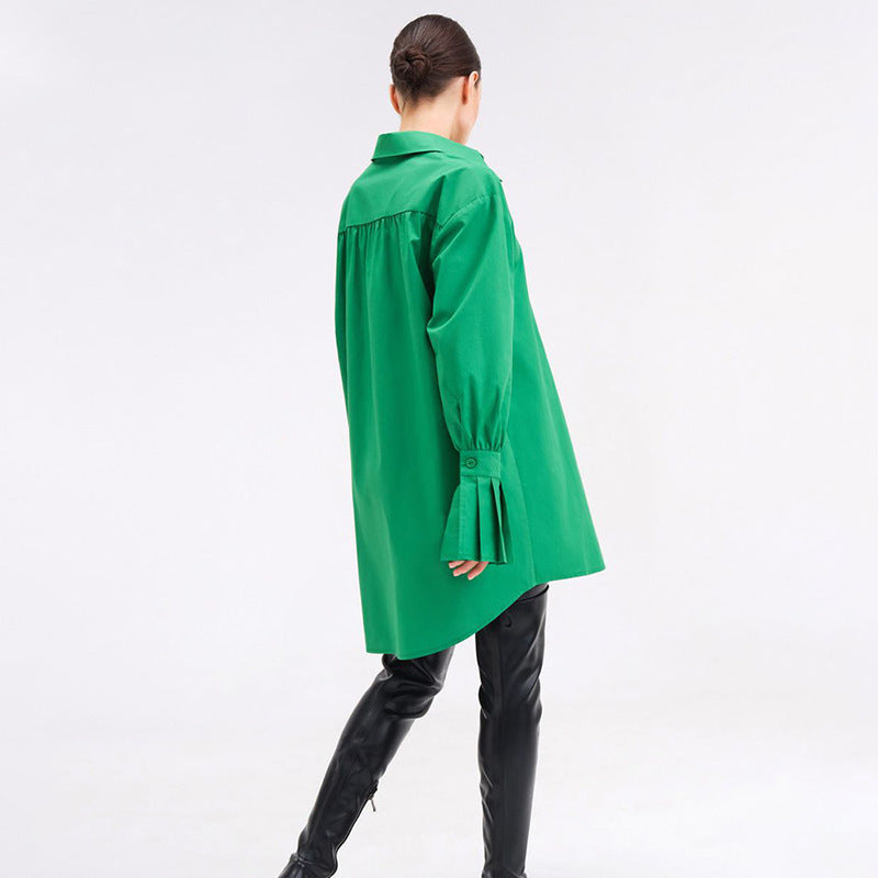 Retro Grün Locker Langarm Longshirt Oversized Shirt