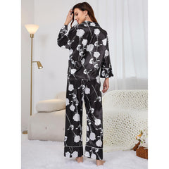 Artificial Silk Plant Printed Long Sleeved Trousers Home Wear Suit