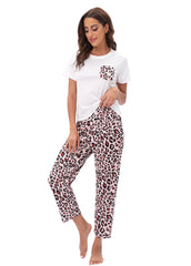 Home Wear Pajamas Two Piece Set Short Sleeve Trousers Suit Leopard Print Tie Dye