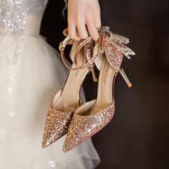 Women's High With Sequined Bow Buckle For