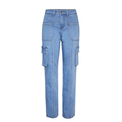 Jean taille haute, pantalon droit, ample, élastique, grande poche, vêtement de travail