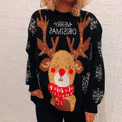 Christmas Theme Sweater Snowflake Elk round Neck Long Sleeve Knitted Pullover