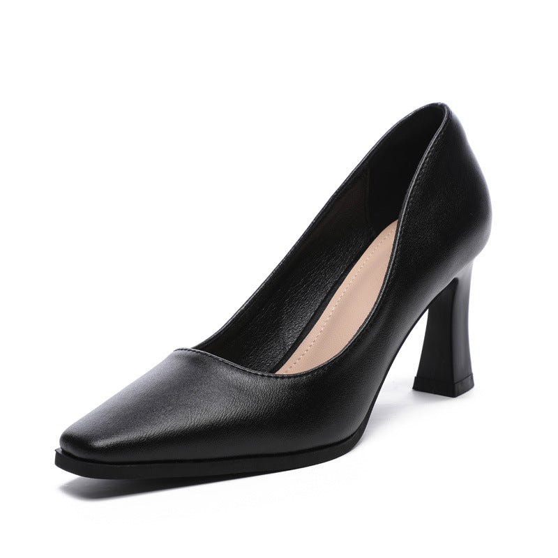 Women's High Black Square Toe Professional Chunky Heels
