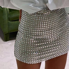 Wear Solid Color Slim Mesh Sequined Hip Bag Skirt