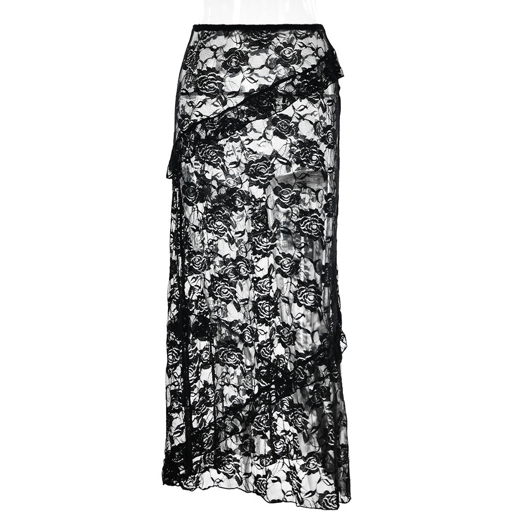 Design Spitzennähte Rock Durchsichtiges Kleid