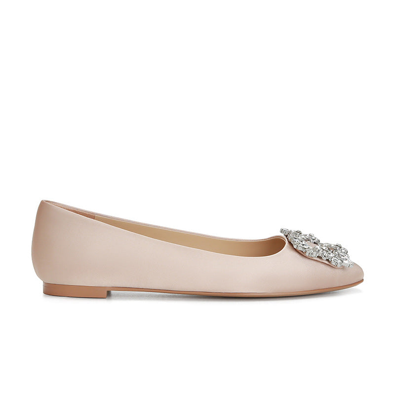 Women's Rhinestone Square Buckle Shallow Mouth Flat