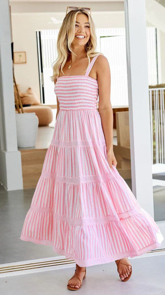 Strap Backless Dress Maxi Dress Striped Dress