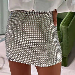Wear Solid Color Slim Mesh Sequined Hip Bag Skirt