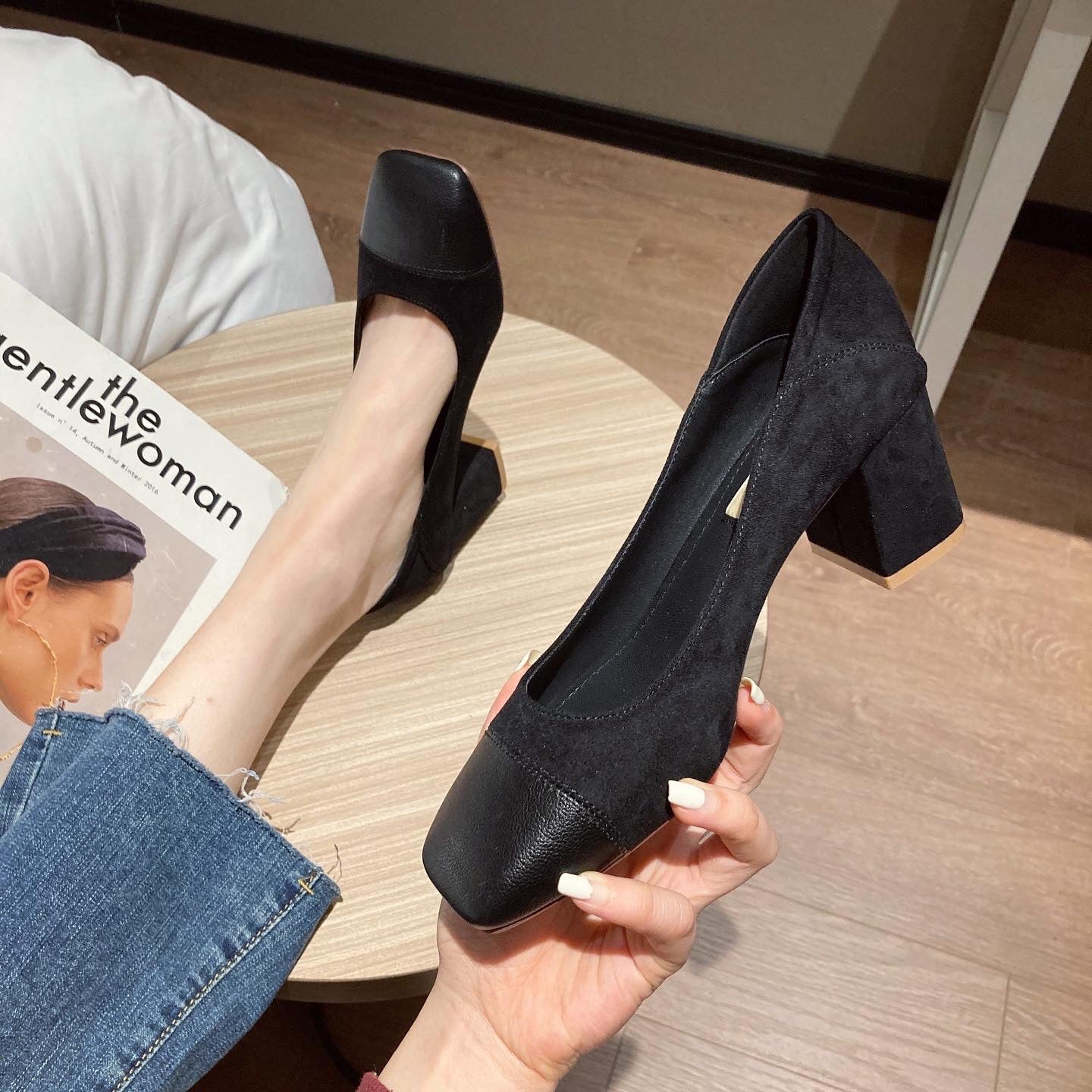 Chaussures hautes à bout carré pour femmes, style début de printemps