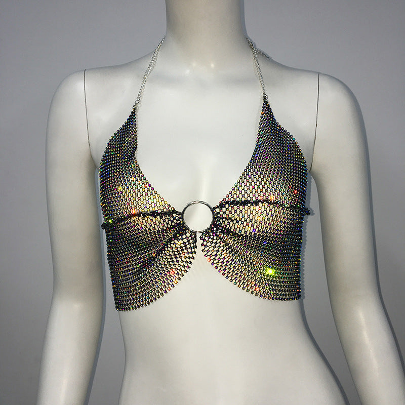 Rhinestone Fishnet Top Slim Music Festival Sweet Spicy Fengshui Diamond Top