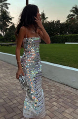 High-End Sequined Light Luxury Strap Dress Cocktail Host Annual Meeting Dress