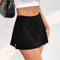 Elastic Elastic Waist Split A line Miniskirt Pants Skirt