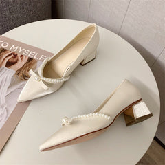 Pearl Bow Pumps Mid Chunky Pointed High