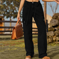 Denim Kordelzug verstellbar gewaschen Cargohose Hose Freizeithose