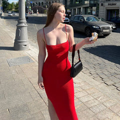 Robe à bretelles pures, robe fendue dos nu à lacets