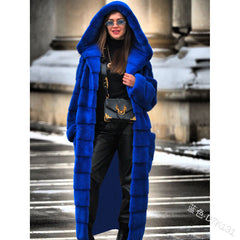 Manteau en fausse fourrure à capuche, manteau rembourré en coton, manteau épais et long en peluche, trench-coat grande taille