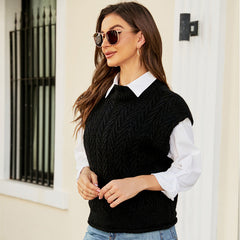 Knitted Top Wild Knitted Woolen Vest Outer Wear Bandage Dress Round Neck Sleeveless Sweater