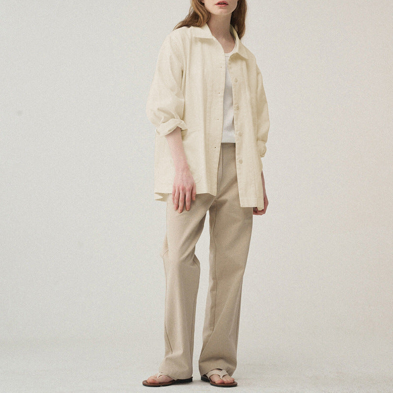 Chemise en sergé à col rabattu, manteau simple, mi-longue, en coton, niche décontractée, artistique, manches longues