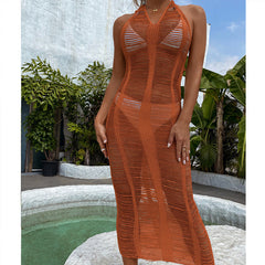 Cami Dress Hollow Out Cutout Halter Strap Dress Bikini Cover-up Skirt Beach Dress