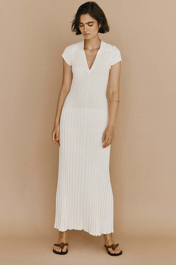 V Neck Sunken Stripe Slimming Knitted Maxi Dress