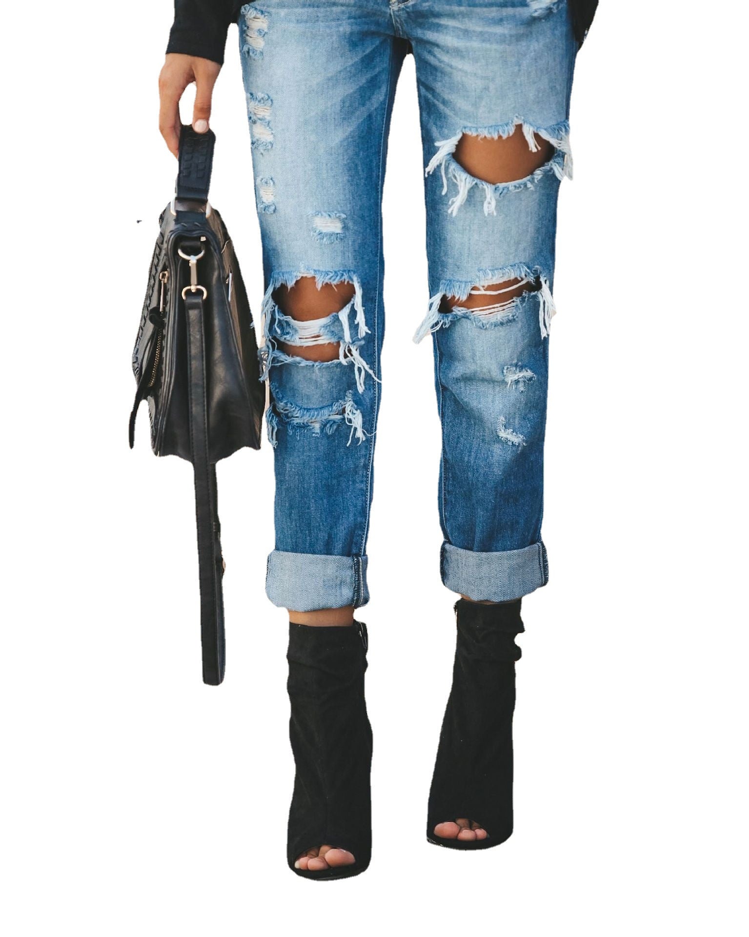 Lässige verwaschene, zerrissene Straight Street Jeans
