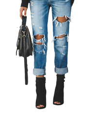Lässige verwaschene, zerrissene Straight Street Jeans