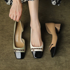Chaussures classiques à bout carré et épaisses pour femmes, assorties aux couleurs