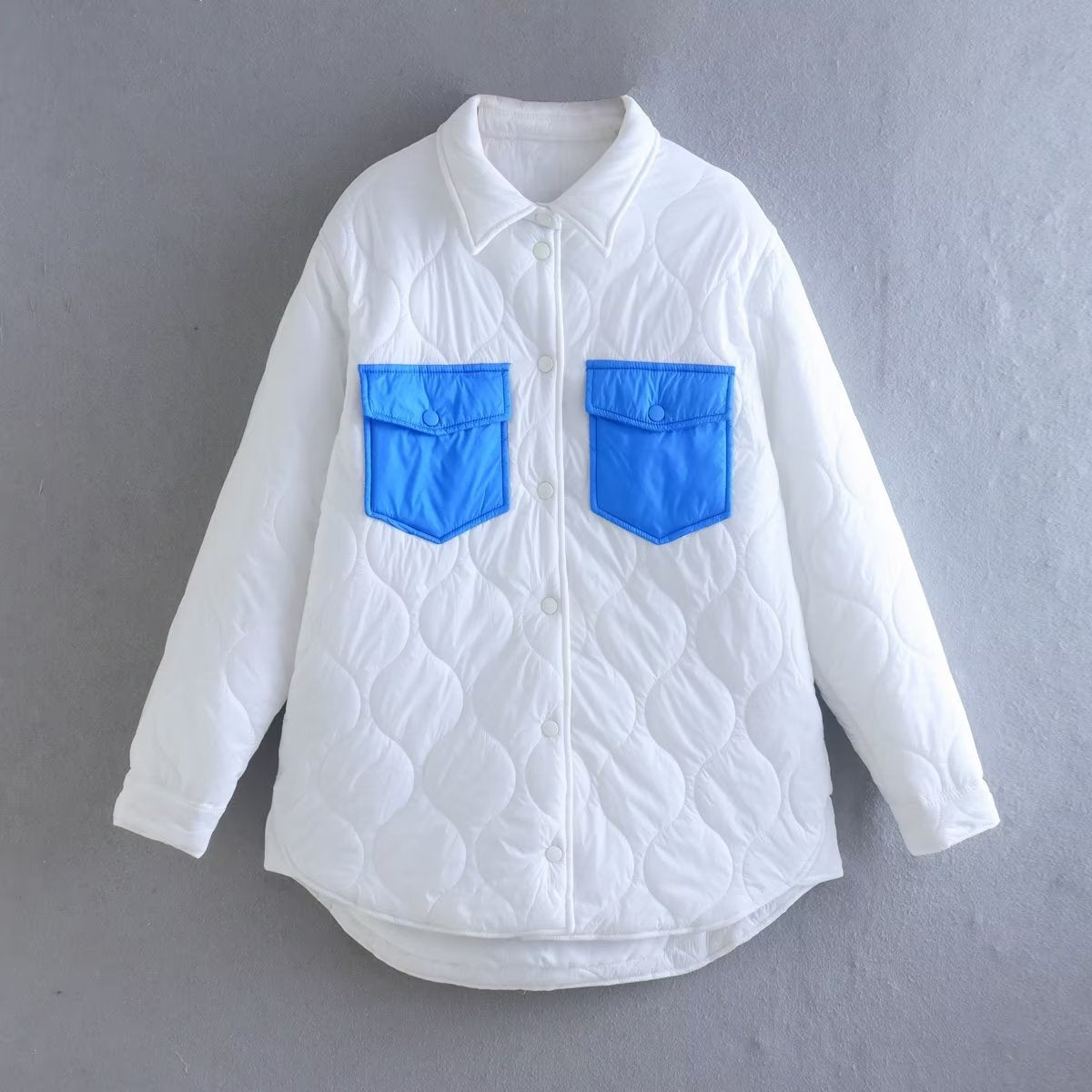 Loose Contrast Color Quilted Shirt Cotton Coat Jacket