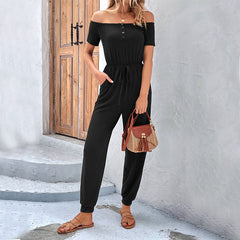 Solid Color off Shoulder Jumpsuit